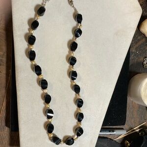 925 pearl and black bead necklace